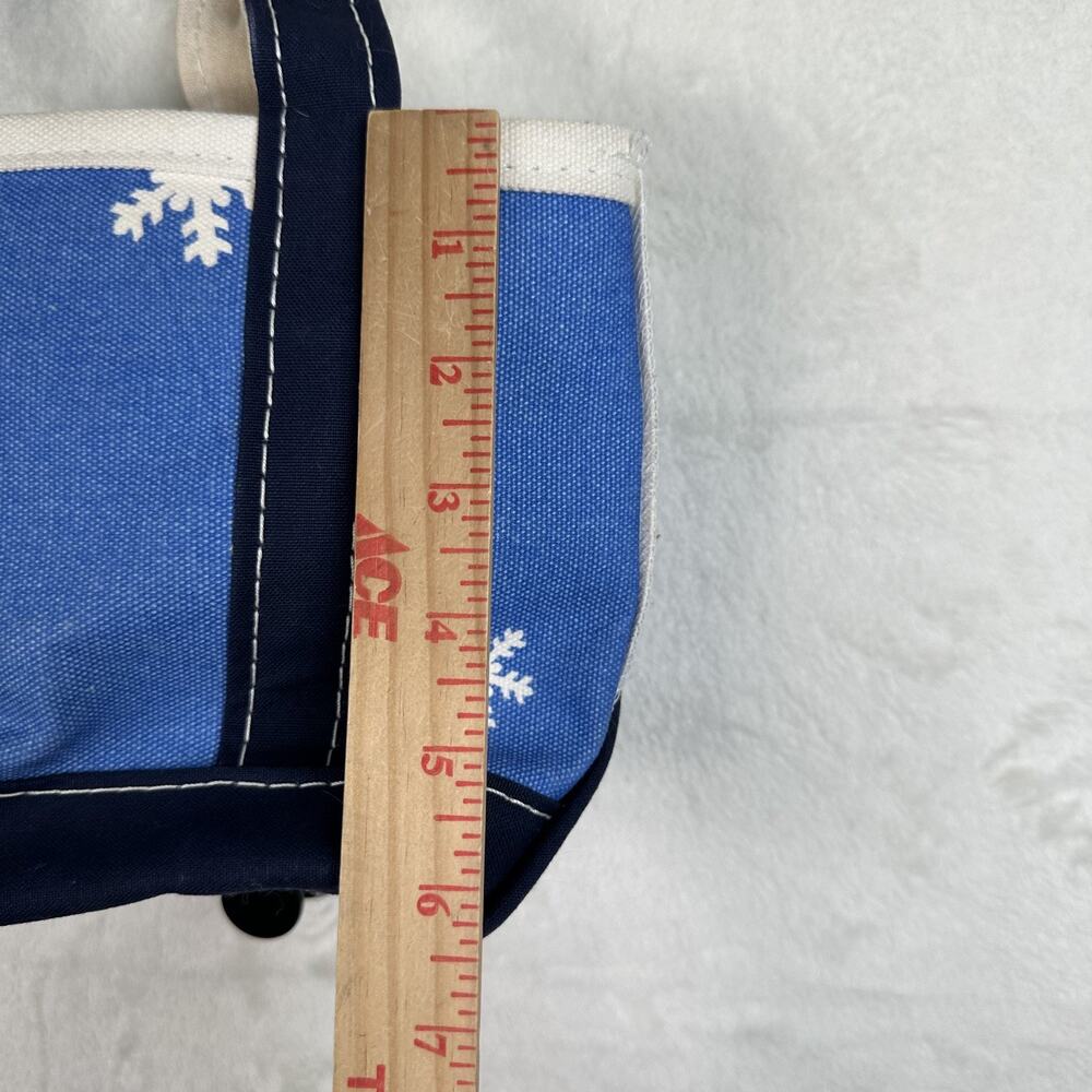 LL Bean Boat & Tote Blue with White Snowflake Canvas Double Handle Mini Tote Bag - Picture 9 of 13